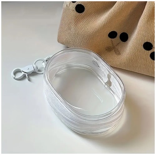 2개 세트 컴팩트 투명 지퍼 보관 파우치 키체인 포함 - 내구성 PVC, 이어폰, 충전기 및 여행용 액세서리용 휴대용 디자인